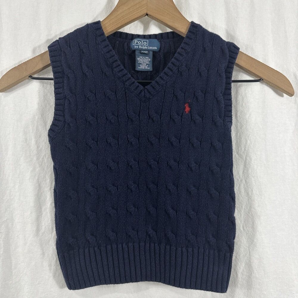 Polo Ralph Lauren Toddler Cable Knit Sweater Vest Size 3/3T Navy Blue Preppy